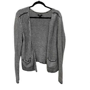 H&M Black and White Woven Silver Chain Trimmed Cardigan Sz L GUC